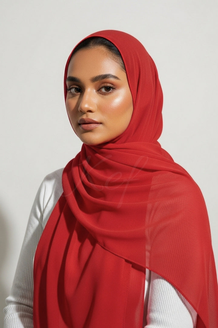 Georgette Hijab - Bright Red