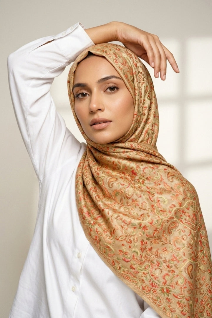 Printed Cashmere Dynasty Hijab - Bronze Gold