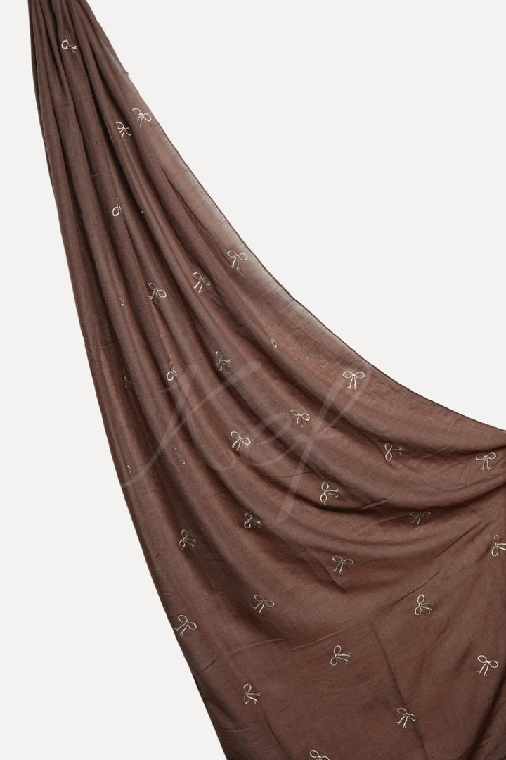 Bow Embroidery Lawn Hijab - Brunette