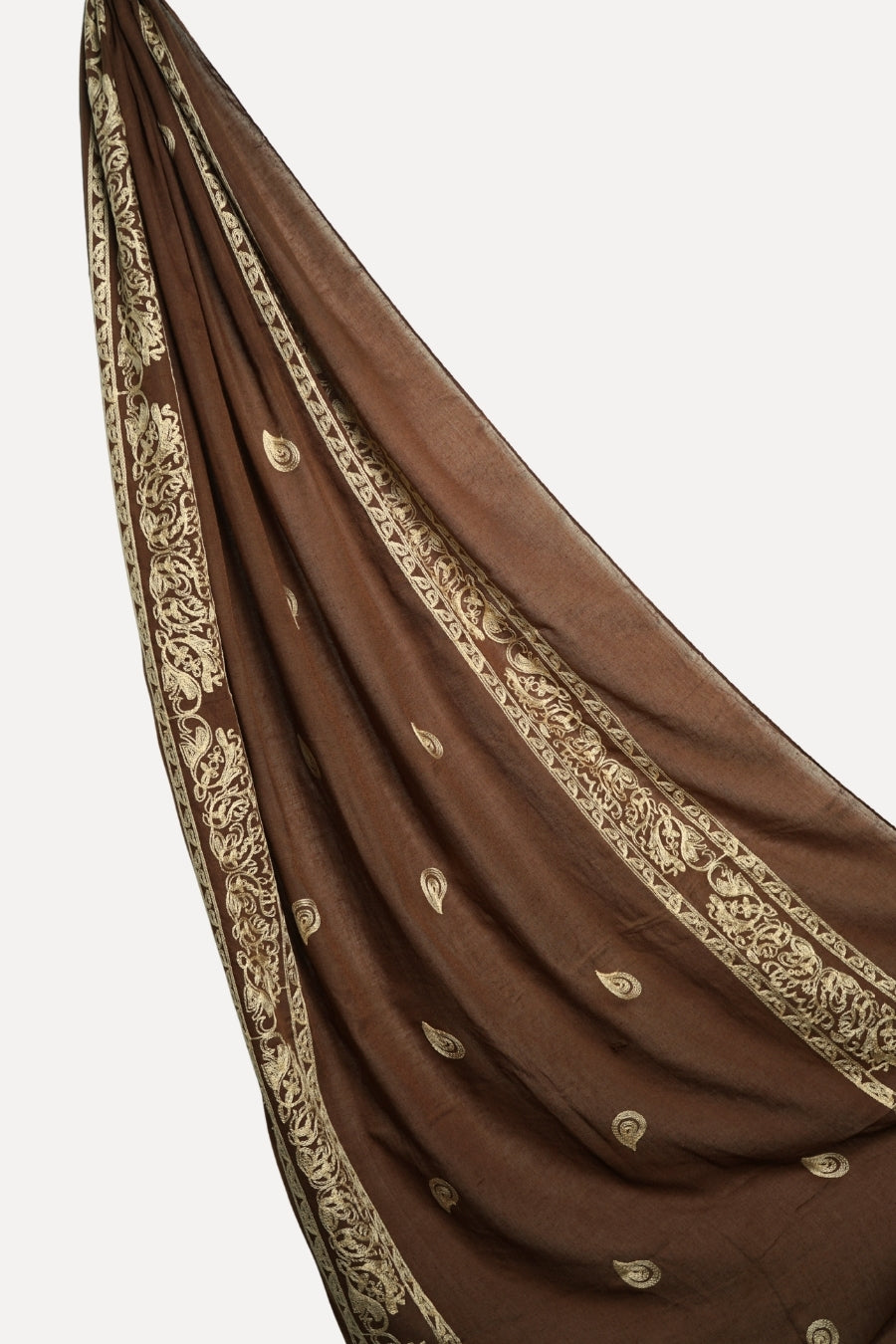 Fine Stripe Embroidery Lawn Hijab - Brunette