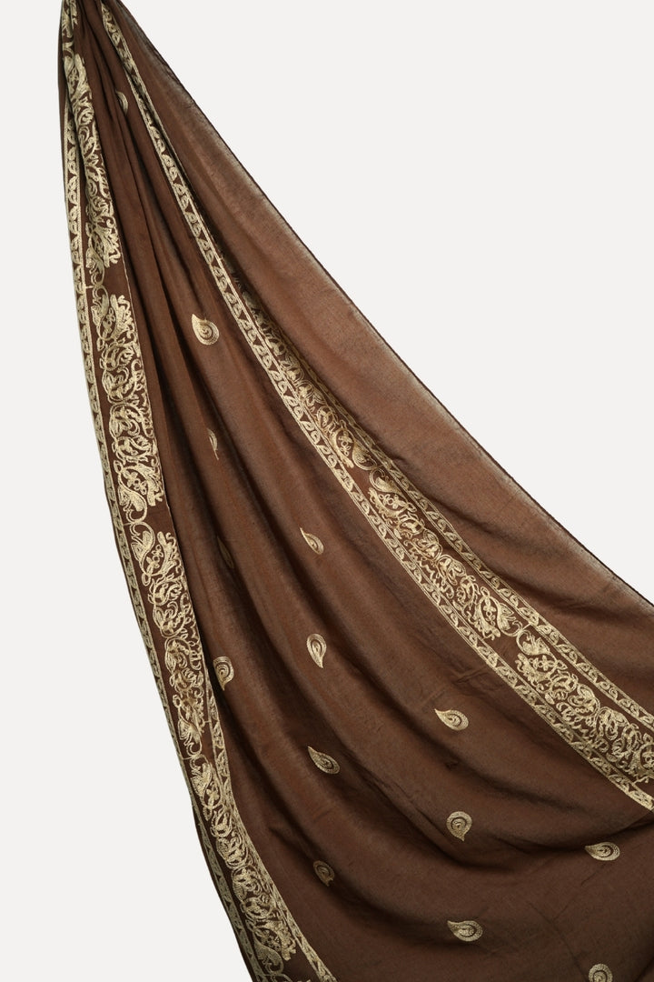 Fine Stripe Embroidery Lawn Hijab - Brunette