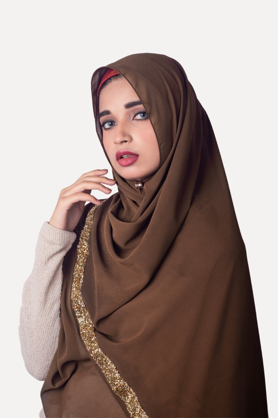Lace Georgette Hijab - Brunette