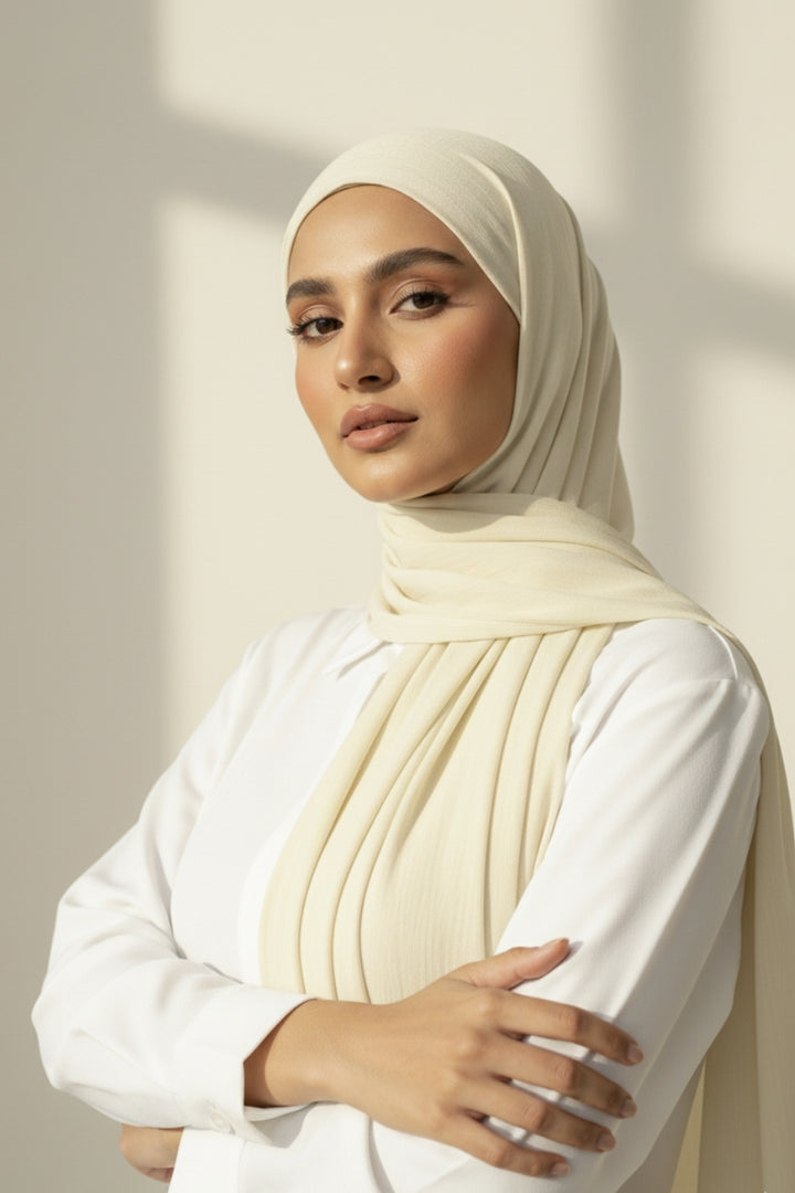 Soft Crumpled Lawn Hijab - Buttermilk