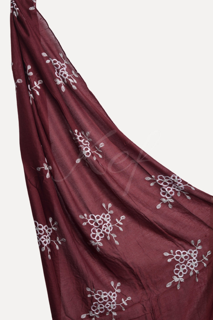 Alyssum Embroidery Lawn Hijab - Cape Mortuum