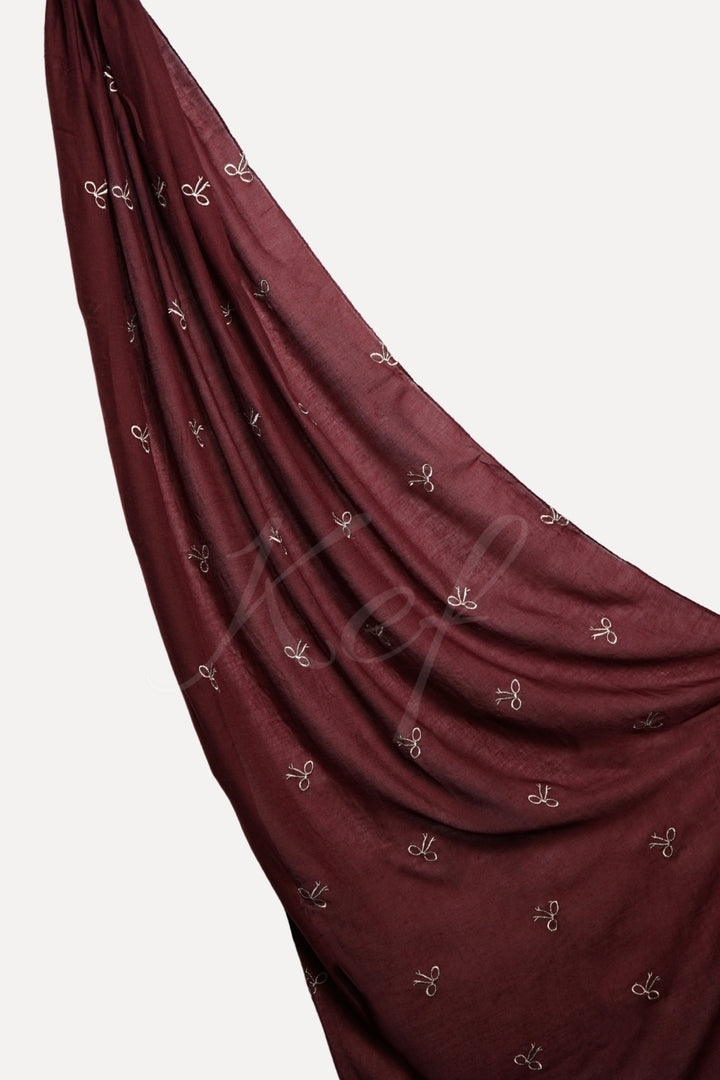 Bow Embroidery Lawn Hijab - Cape Mortuum
