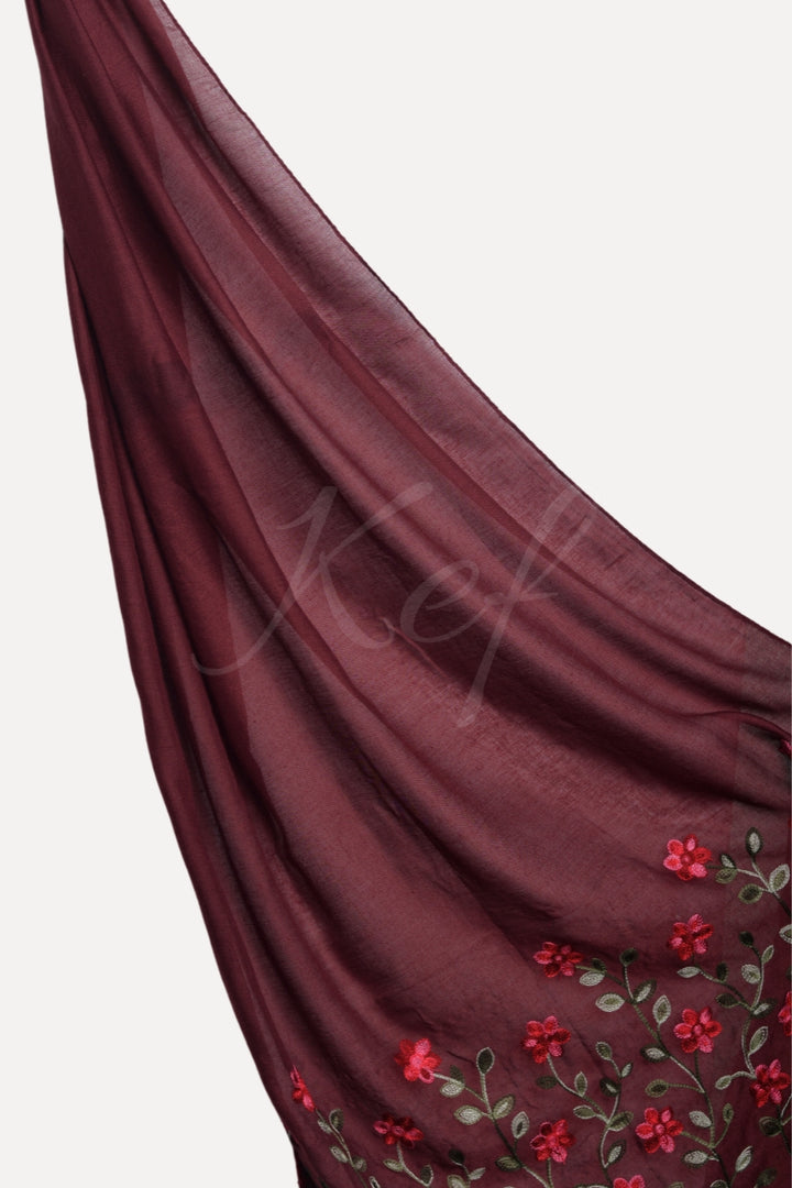 Viola Embroidery Lawn Hijab - Cape Mortuum