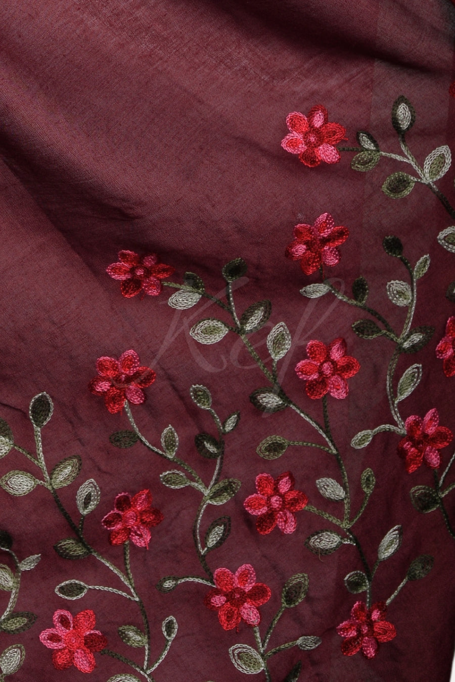 Viola Embroidery Lawn Hijab - Cape Mortuum