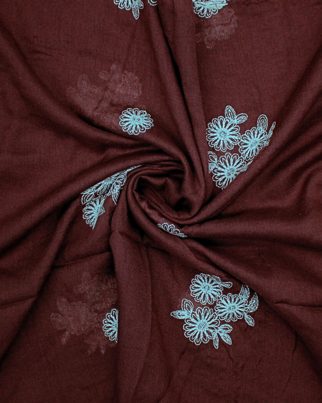 Floral Embroidery Lawn Hijab - Cape Mortuum