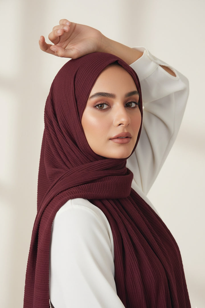 Crinkle Lawn Hijab - Cape Mortuum