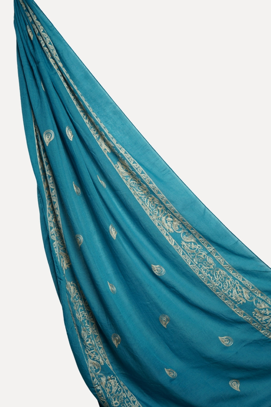 Fine Stripe Embroidery Lawn Hijab - Cerulean