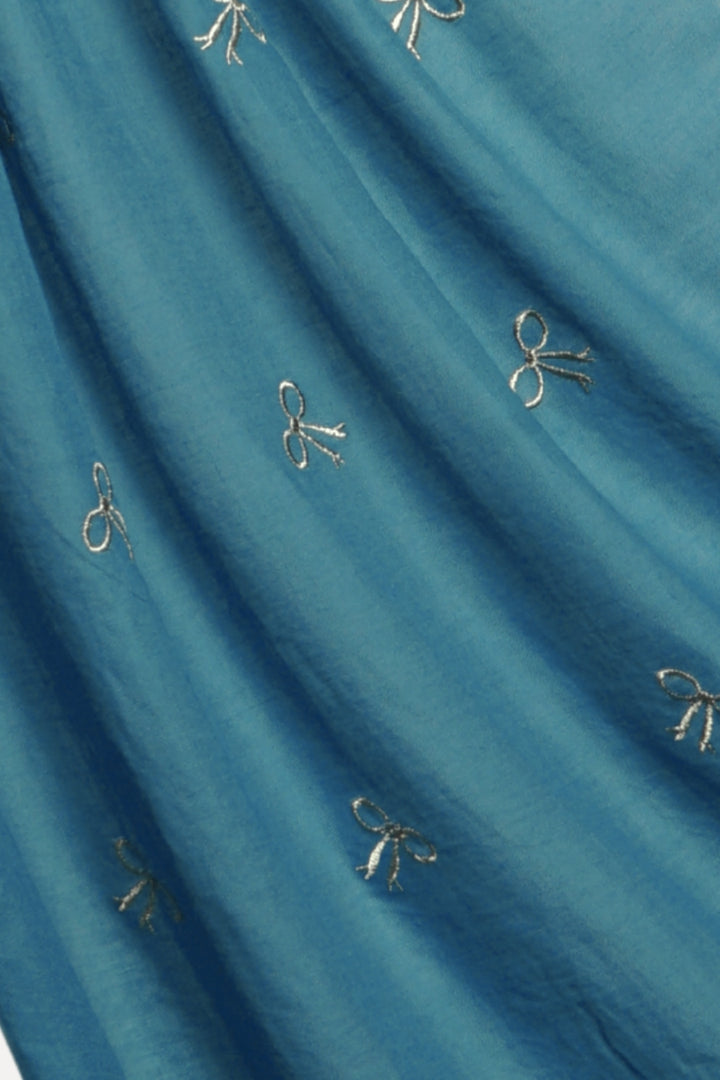 Bow Embroidery Lawn Hijab - Cerulean