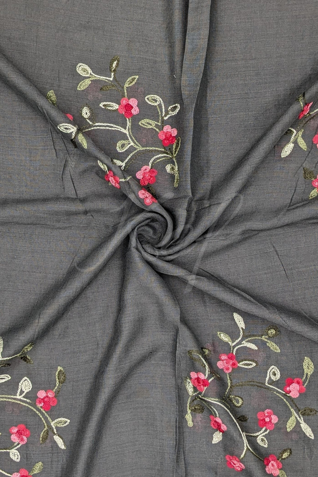 Viola Embroidery Lawn Hijab - Charcoal Grey