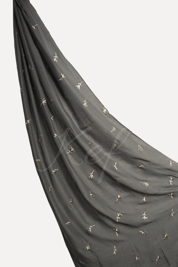 Grace Embroidery Lawn Hijab - Charcoal Grey