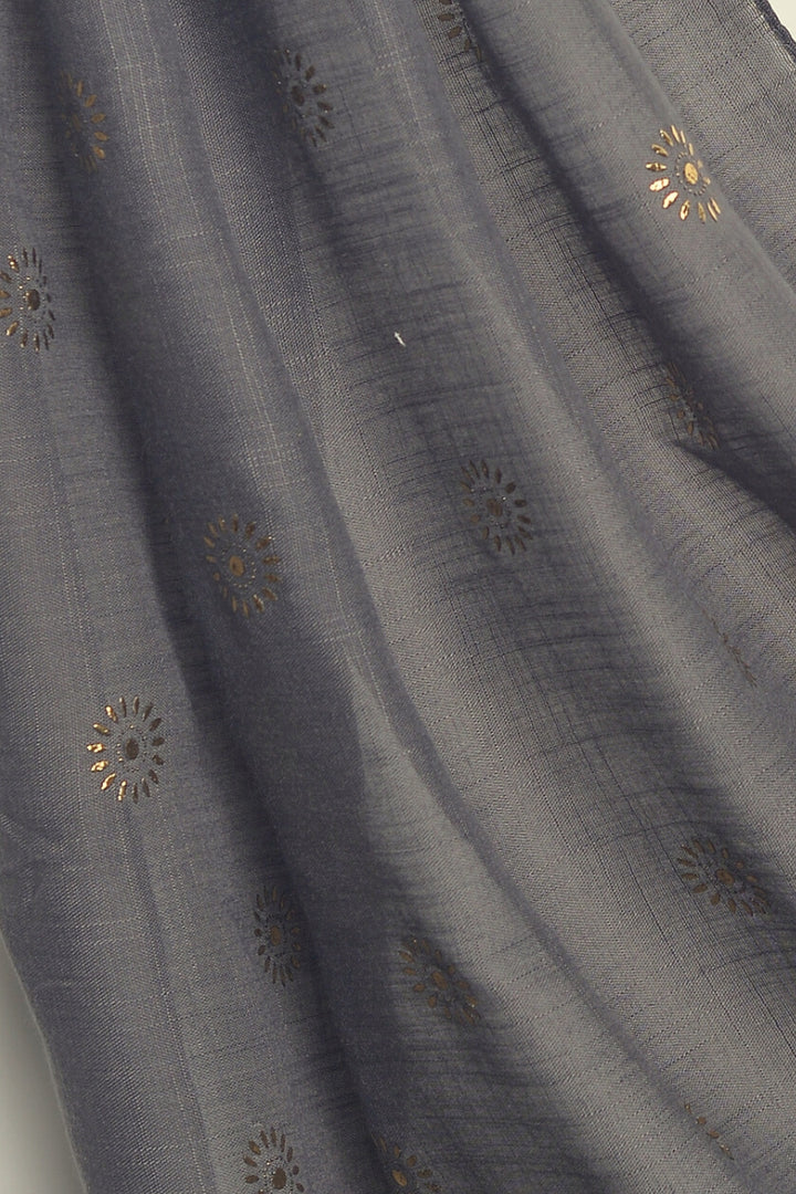 Flower Embossed Turkish Lawn - Charcoal Grey