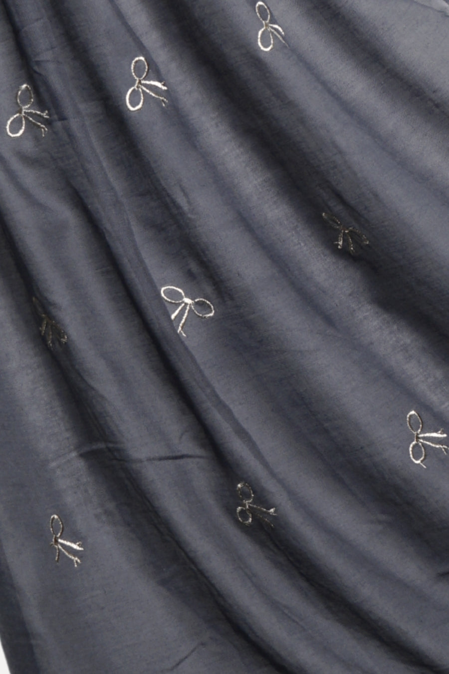 Bow Embroidery Lawn Hijab - Charcoal Grey