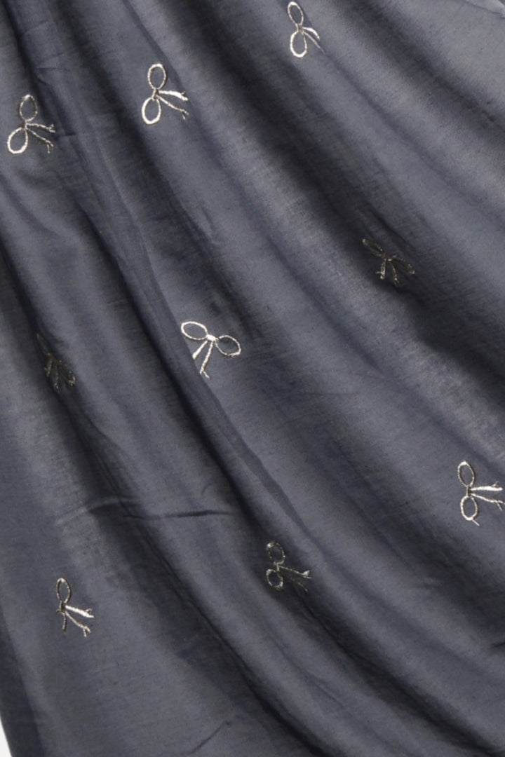 Bow Embroidery Lawn Hijab - Charcoal Grey