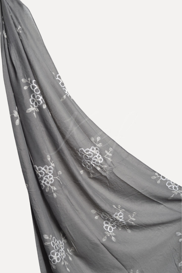 Alyssum Embroidery Lawn Hijab - Charcoal Grey