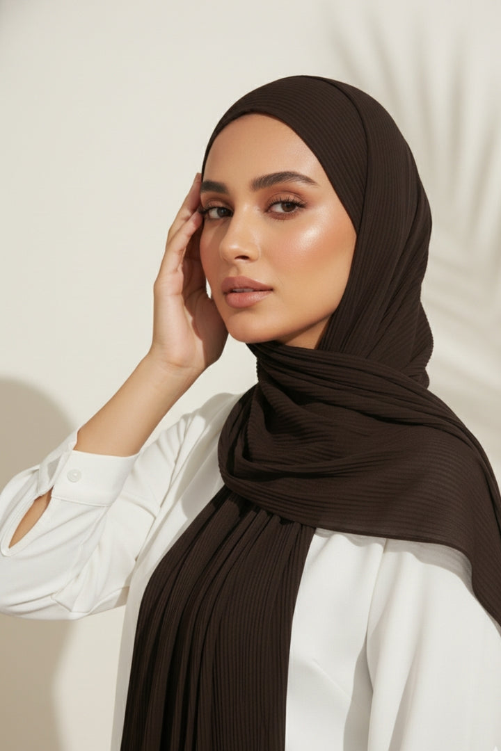 Crinkle Georgette Hijab - Choco Brown