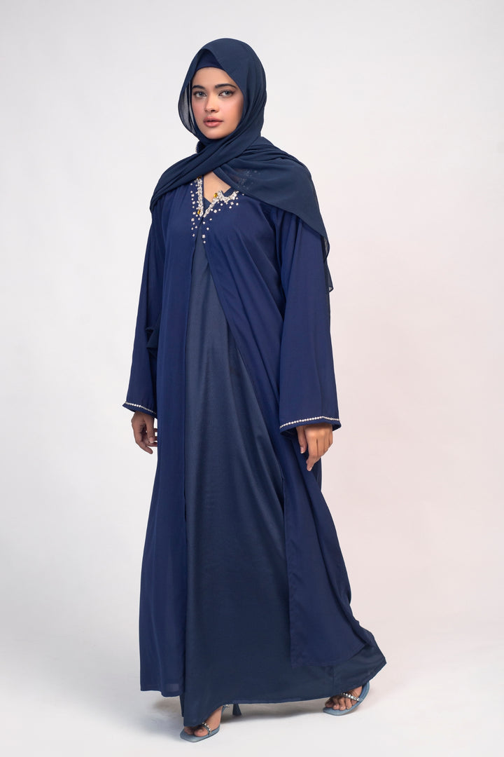 Crystal Embroidered Blue Abaya