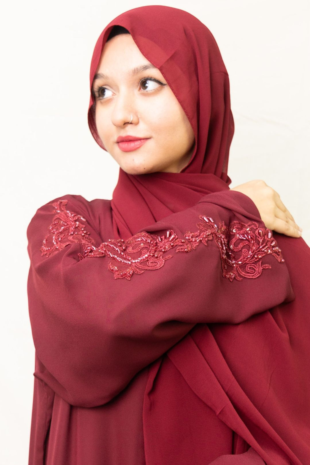 Classic Maroon Embellished Abaya