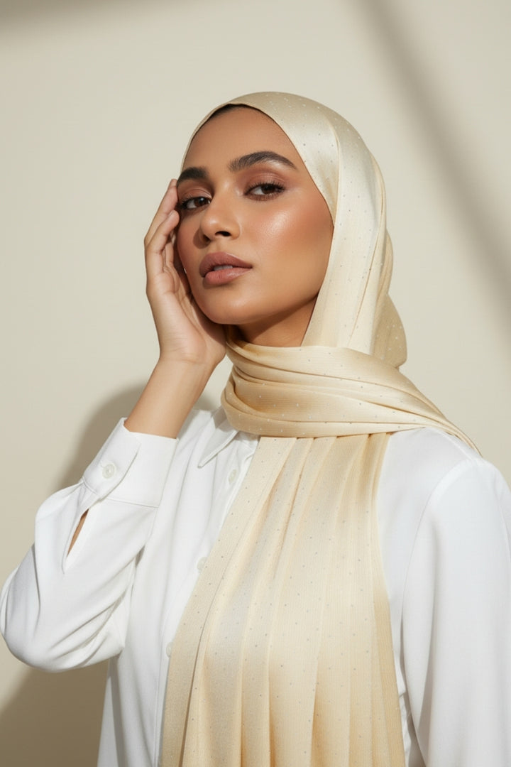 Dotted Matte Chiffon Hijab - Clear Gold