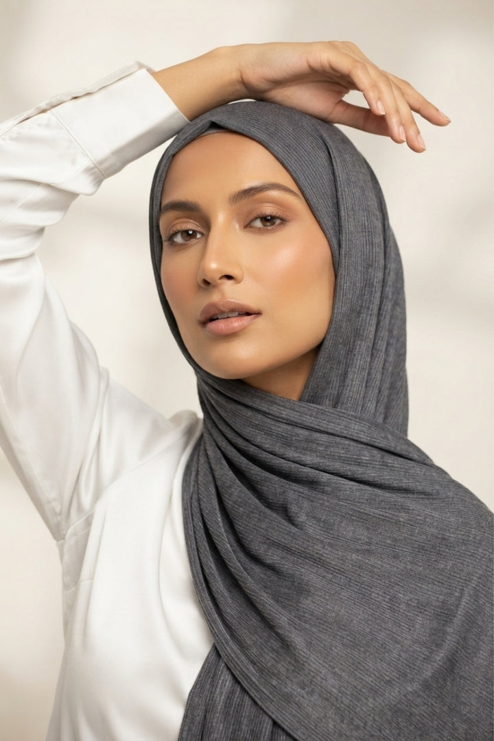 Textured Rib Jersey Hijab - Coal Grey