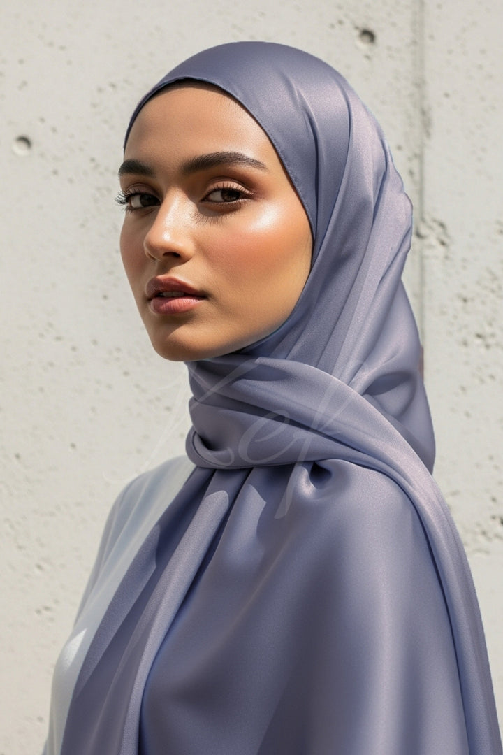Plain Silk Hijab - Coal Purple