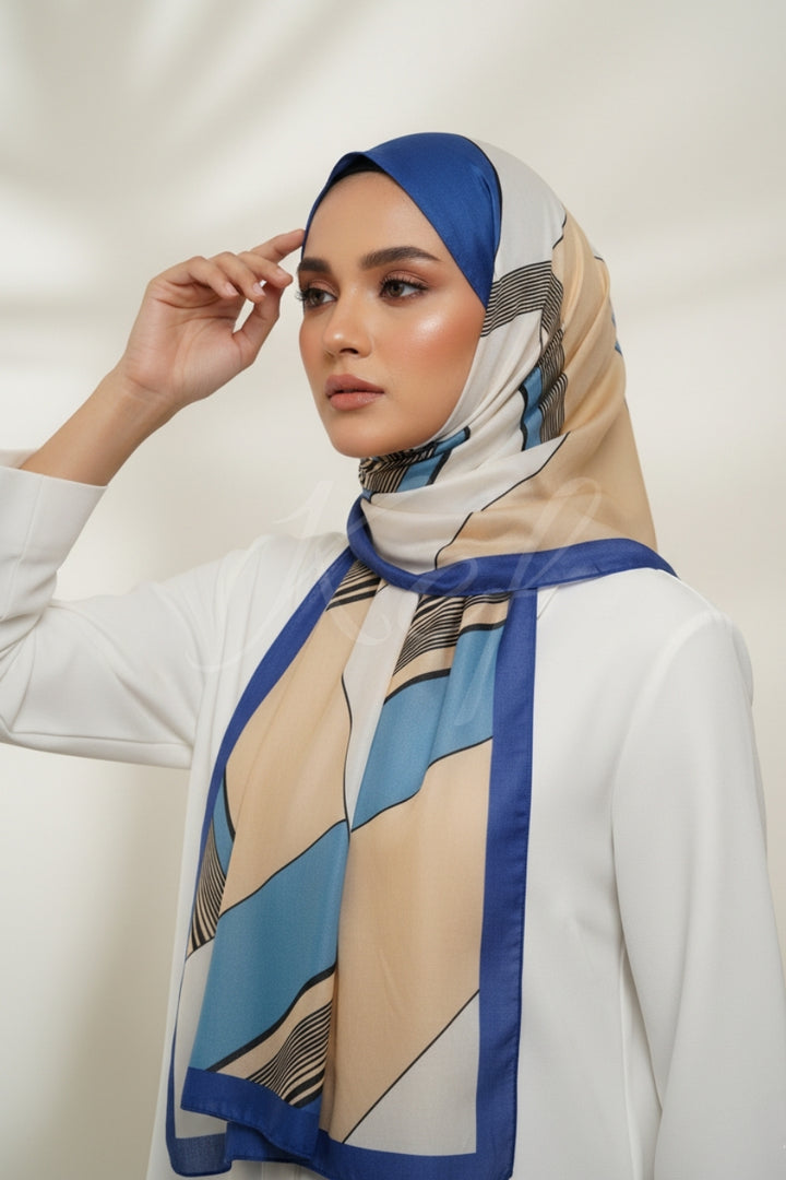 Printed Floral Lawn Hijab - Coastal Lines