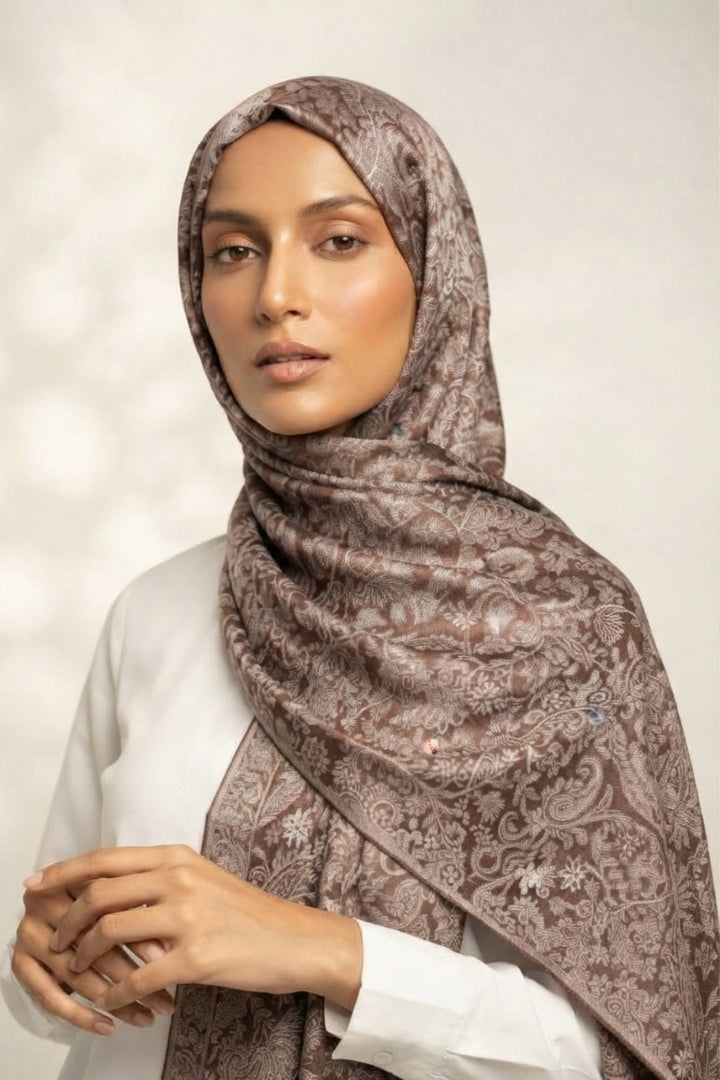 Printed Cashmere Dynasty Hijab - Cocoa