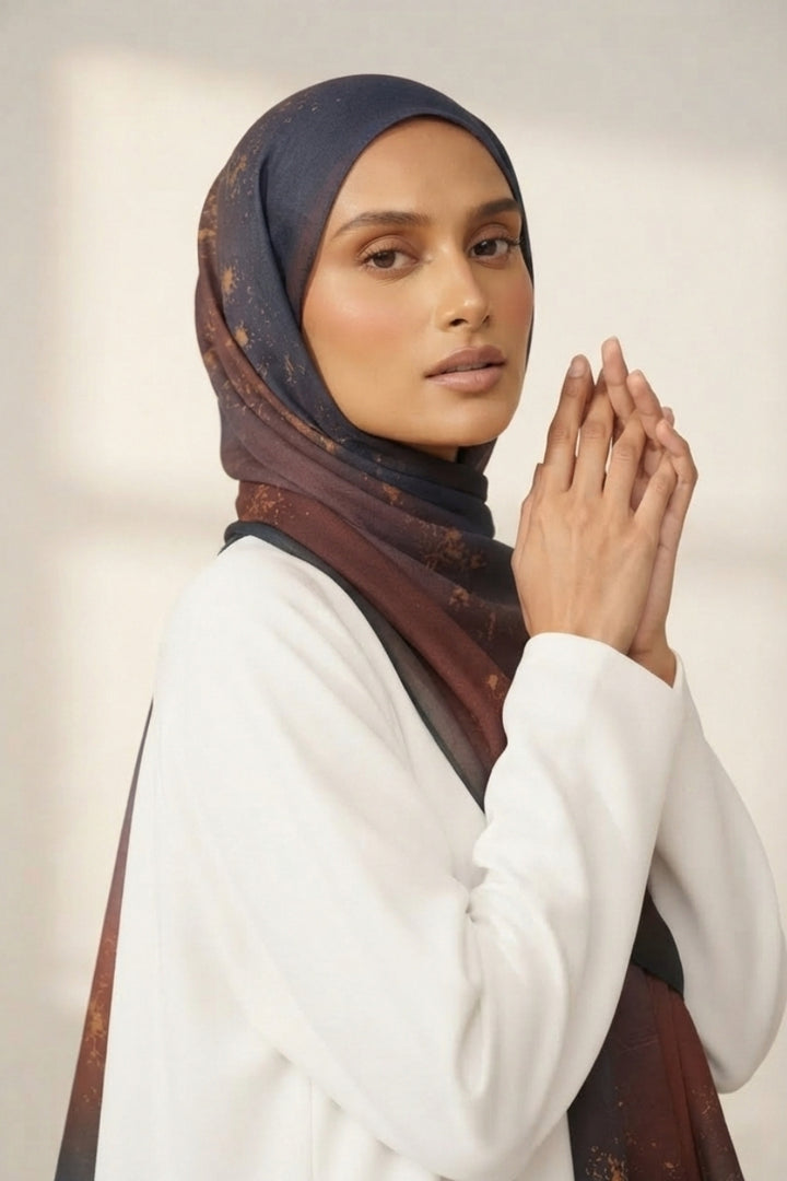 Printed Viscose Modal Hijab - Cocoa Dusk