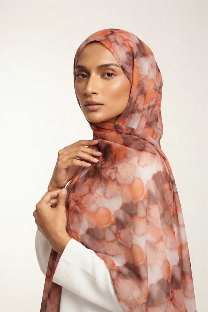 Printed Viscose Modal Hijab - Coral Bloom