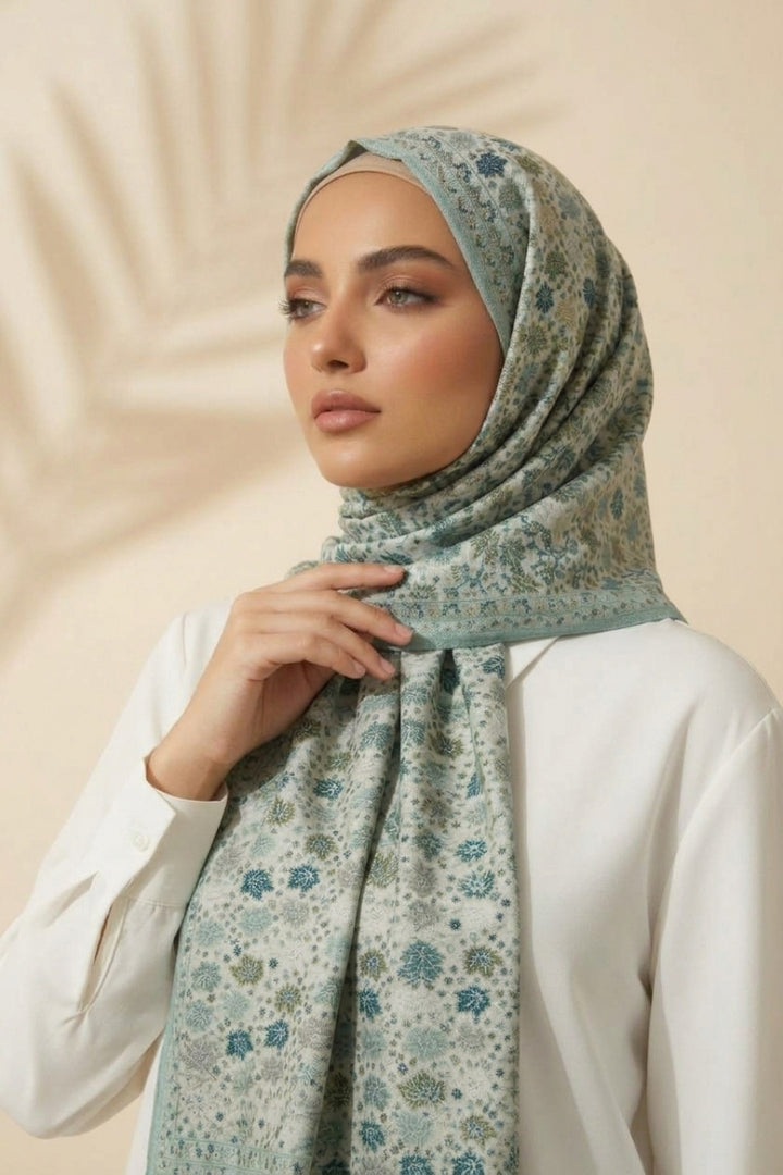 Printed Cashmere Classic Hijab - Cream Whirl
