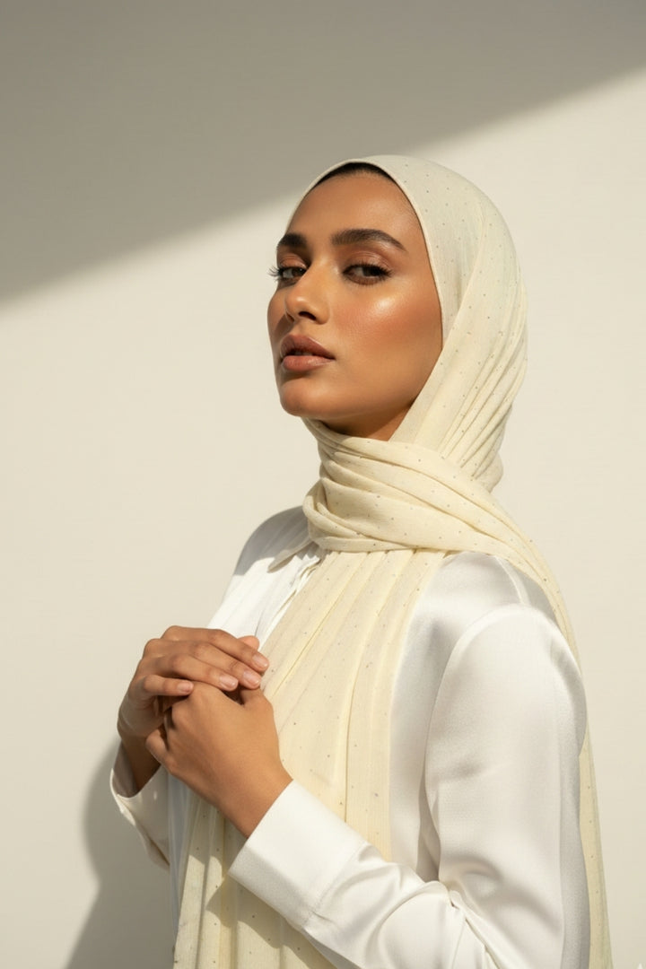 Dotted Matte Chiffon Hijab - Cream