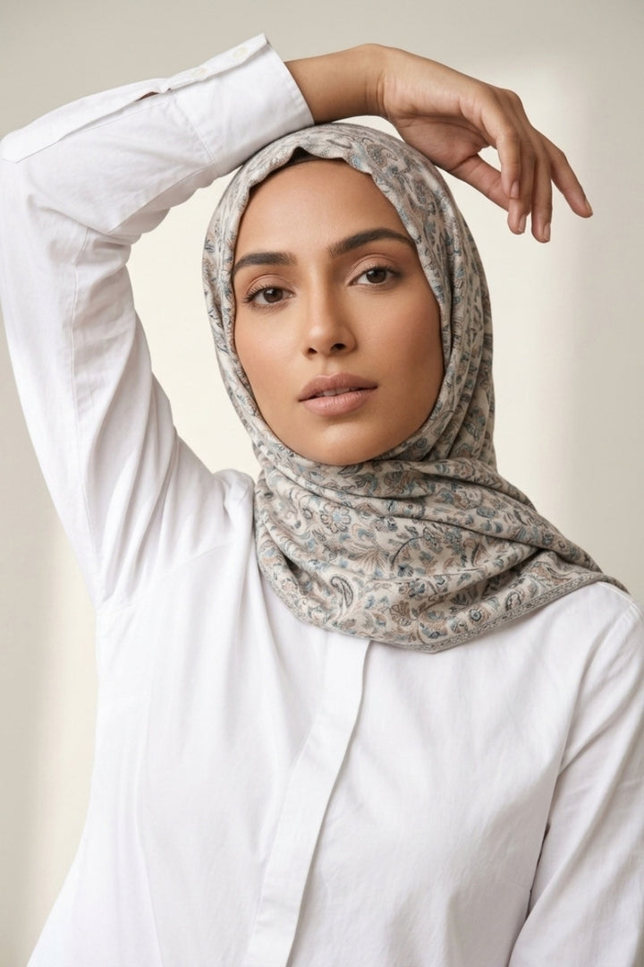 Printed Cashmere Dynasty Hijab - Creamy Smoke