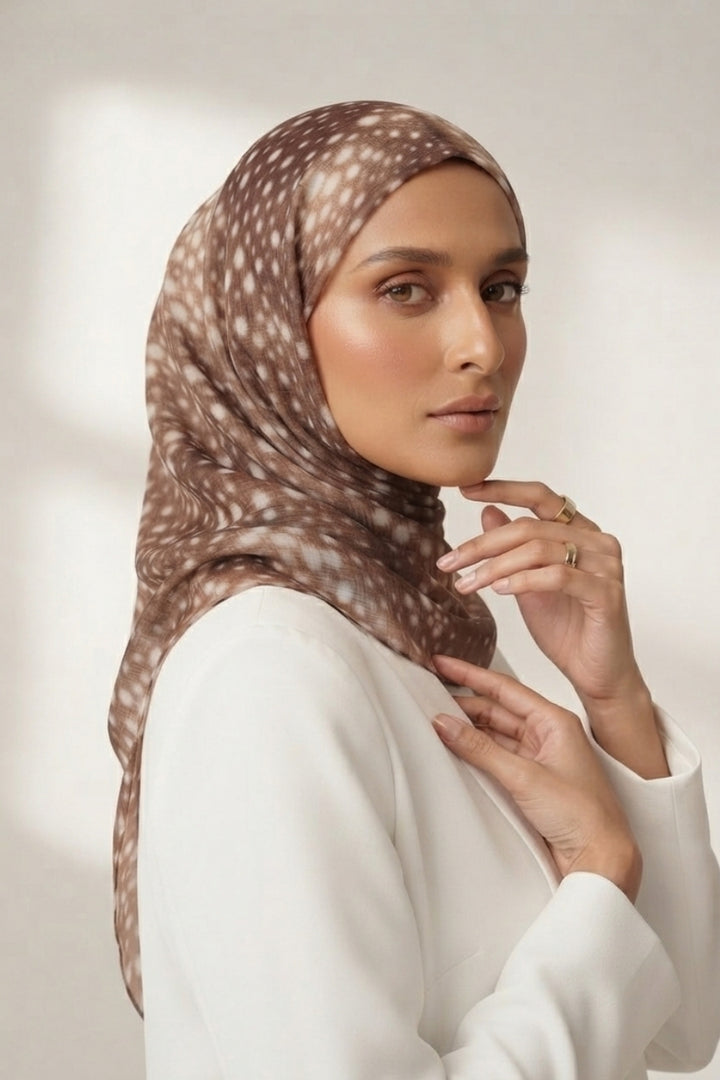 Deer Printed Lawn - Creamy Taupe