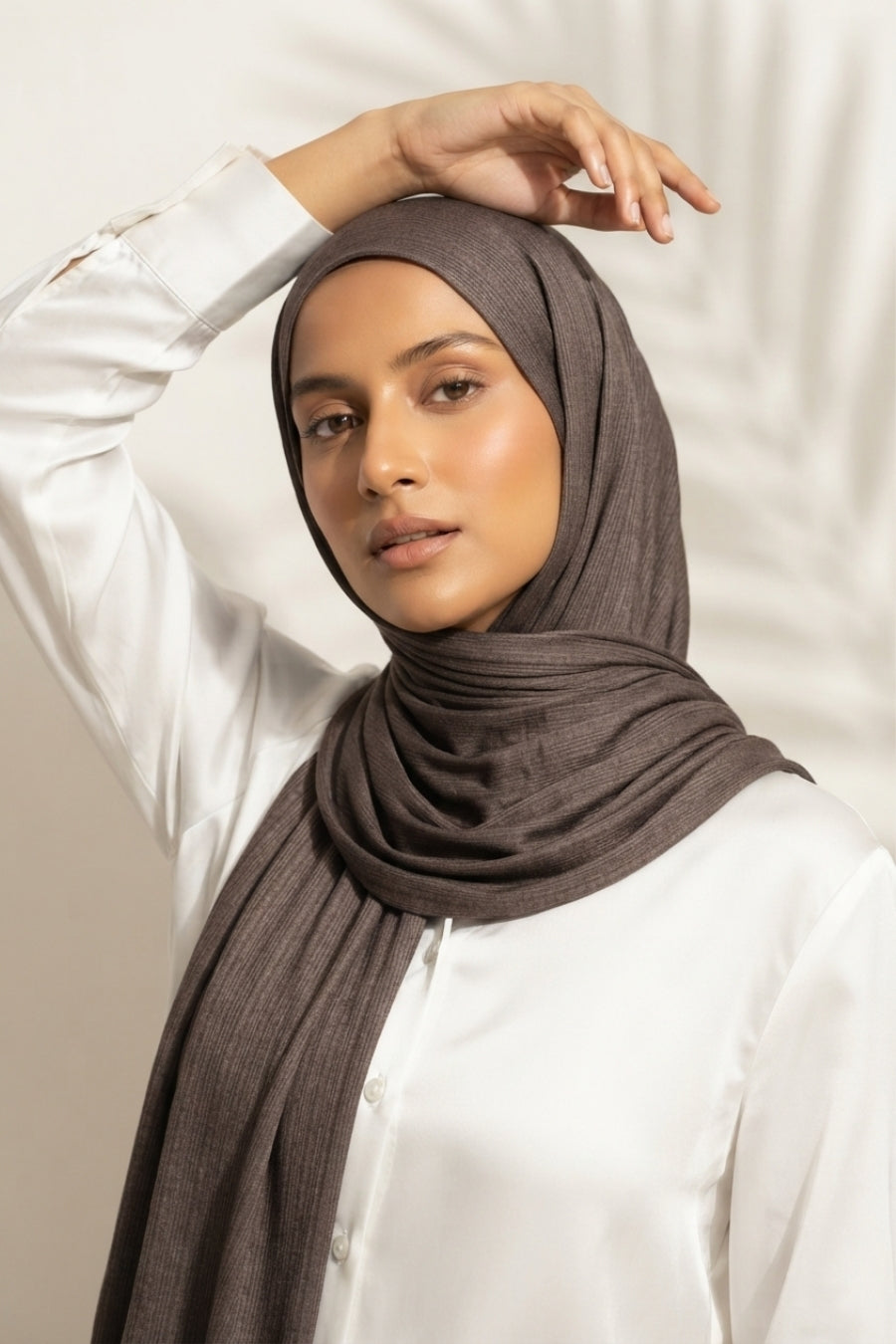Textured Rib Jersey Hijab - Dark Brown