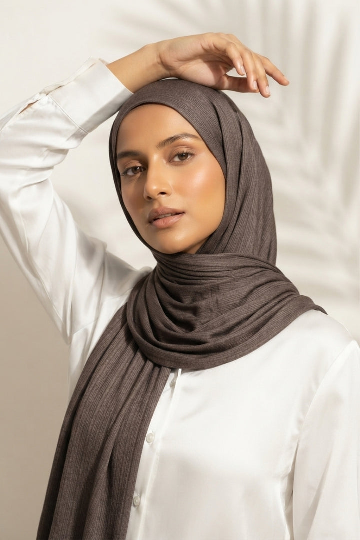 Textured Rib Jersey Hijab - Dark Brown