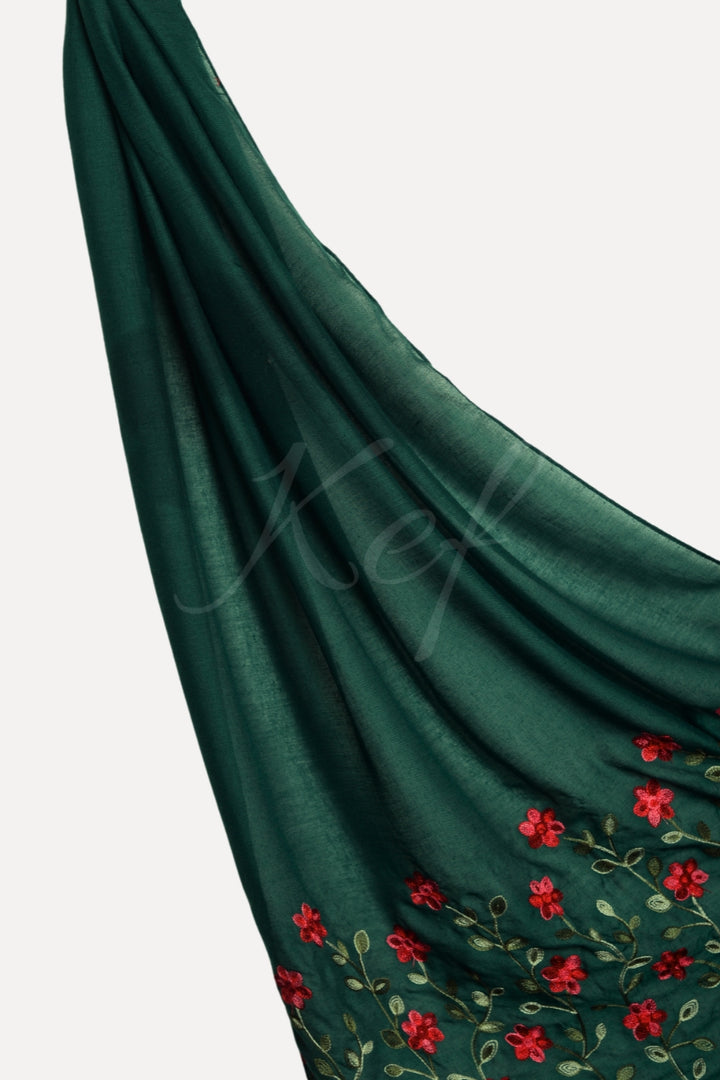 Viola Embroidery Lawn Hijab - Dark Green