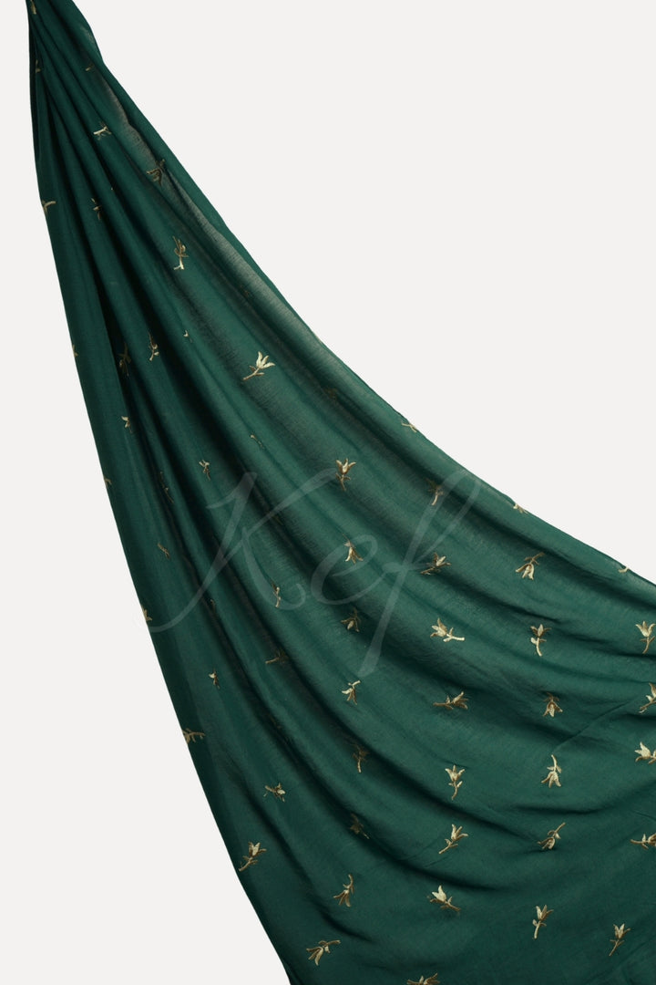 Grace Embroidery Lawn Hijab - Dark Green