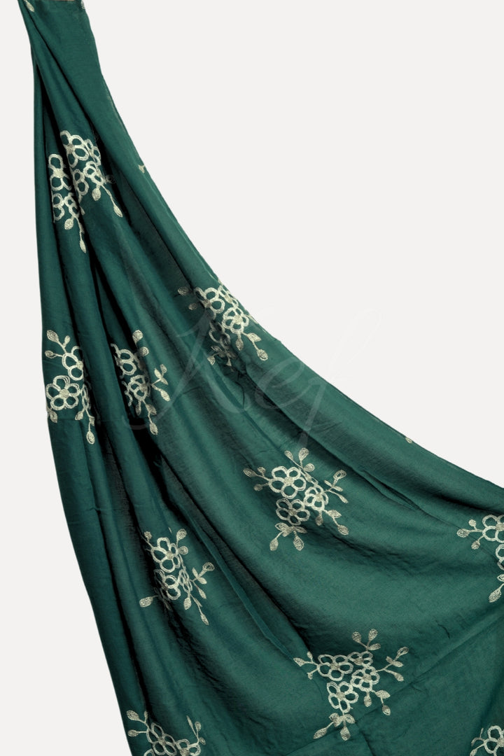 Alyssum Embroidery Lawn Hijab - Dark Green