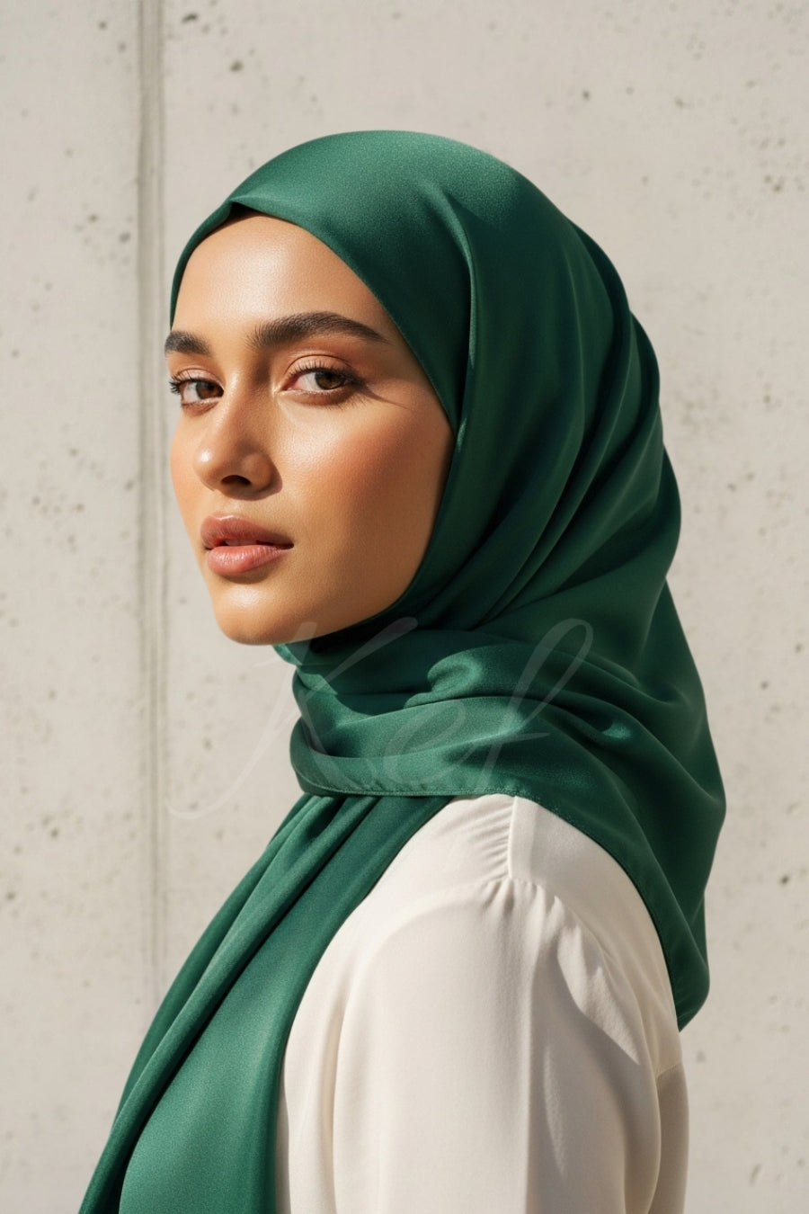 Plain Silk Hijab - Dark Green