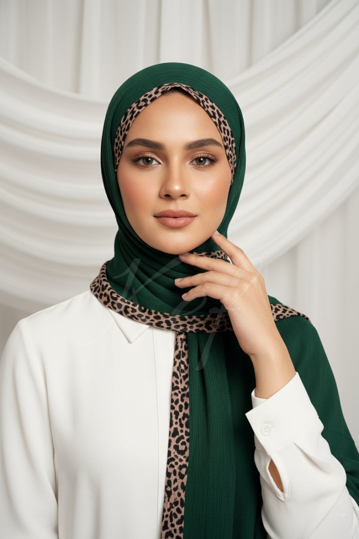 Pleated Crinkle Hijab - Dark Green