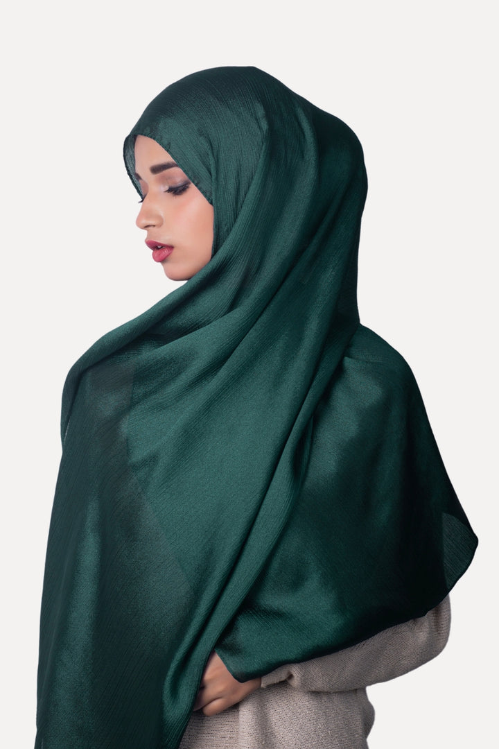 Crinkle Chiffon Hijab - Dark Green (Shimmer)