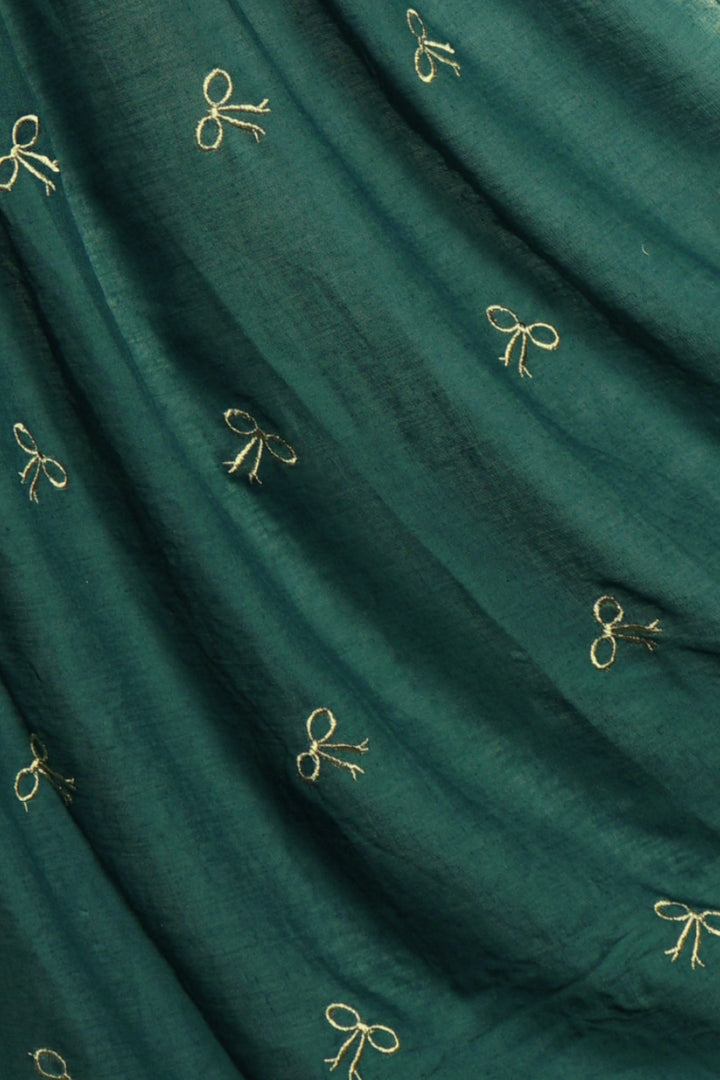 Bow Embroidery Lawn Hijab - Dark Green