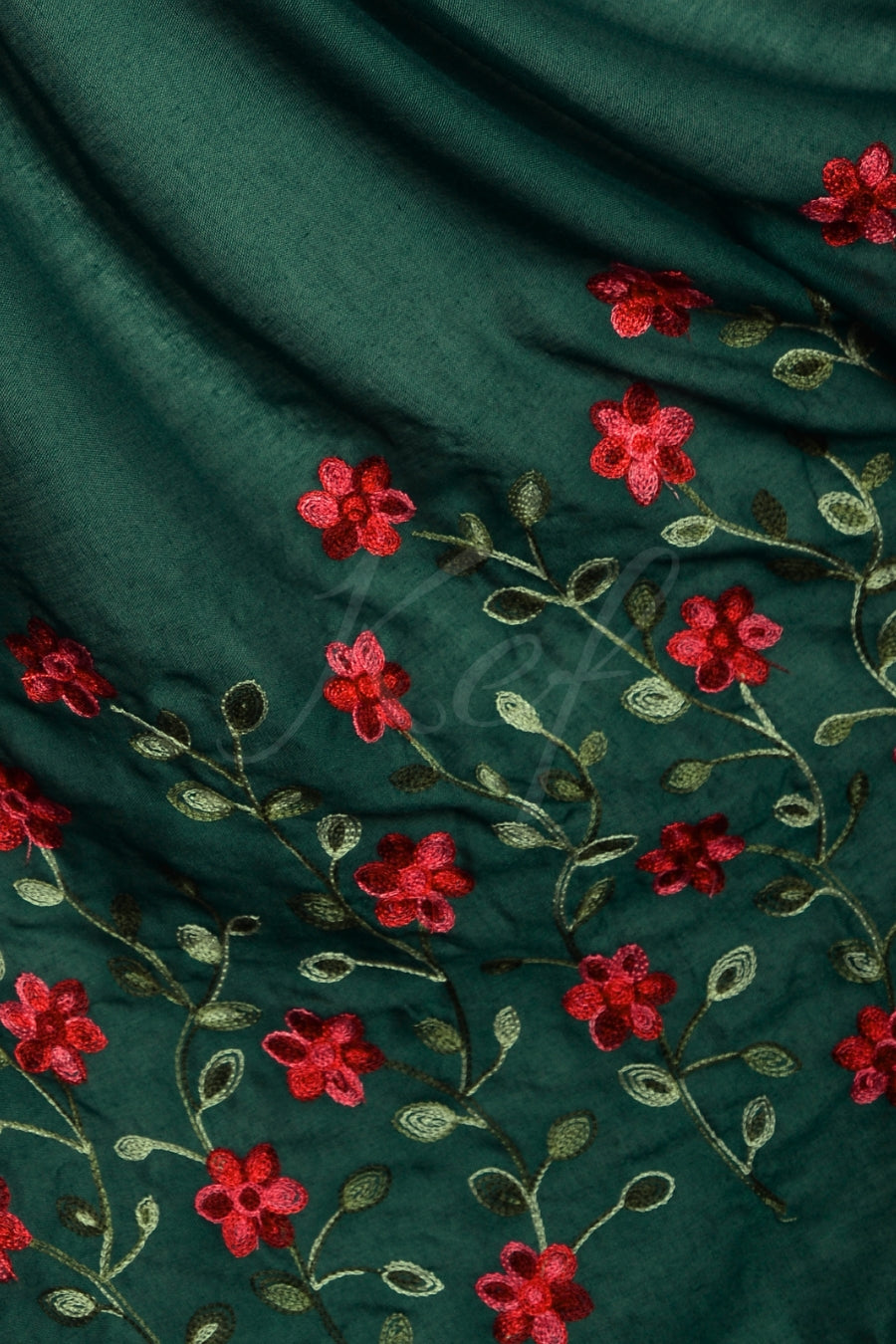 Viola Embroidery Lawn Hijab - Dark Green