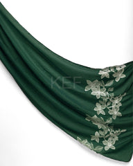 Flower Embroidery Lawn Hijab - Dark Green