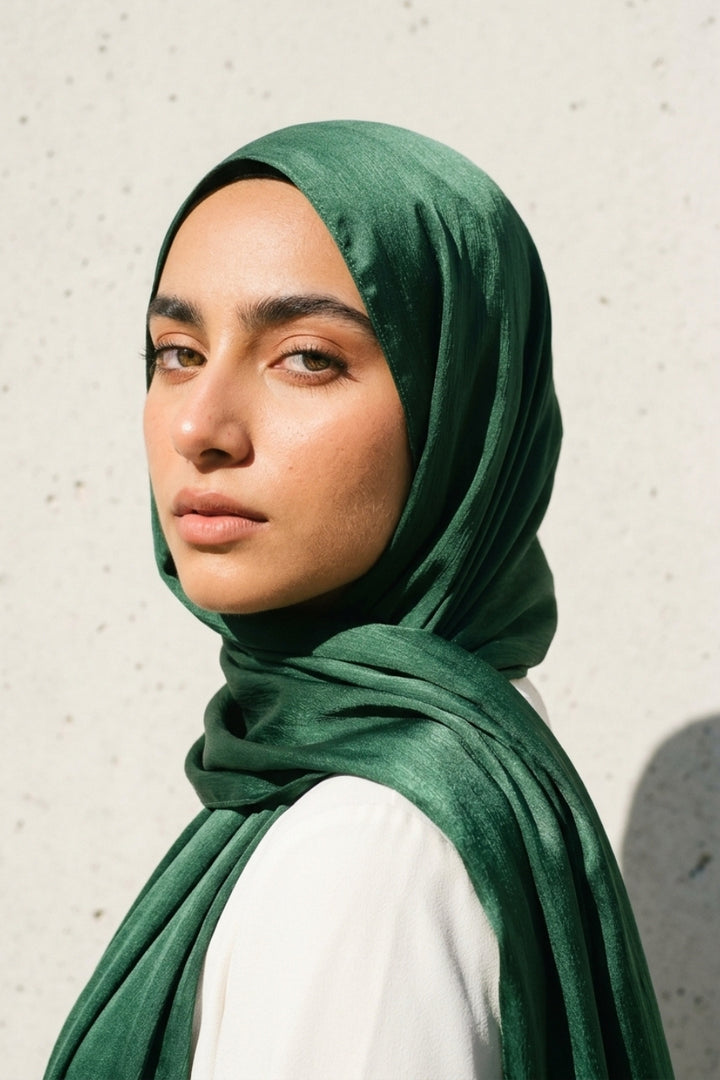 Crinkle Chiffon Hijab - Dark Green (Shimmer)