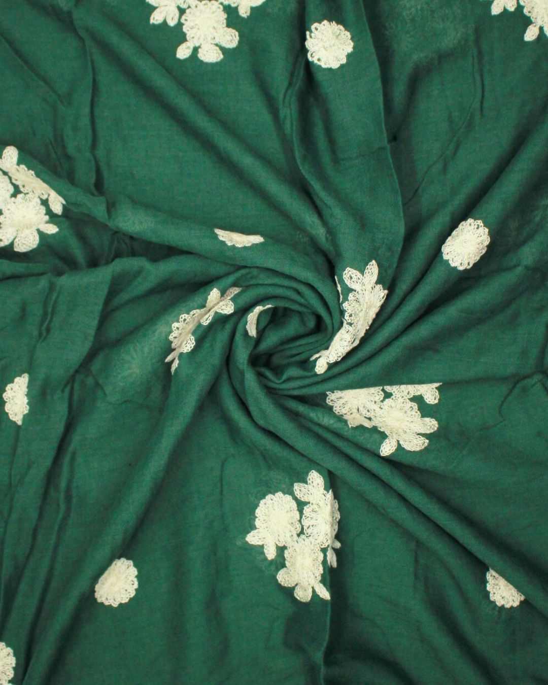 Floral Embroidery Lawn Hijab - Dark Green