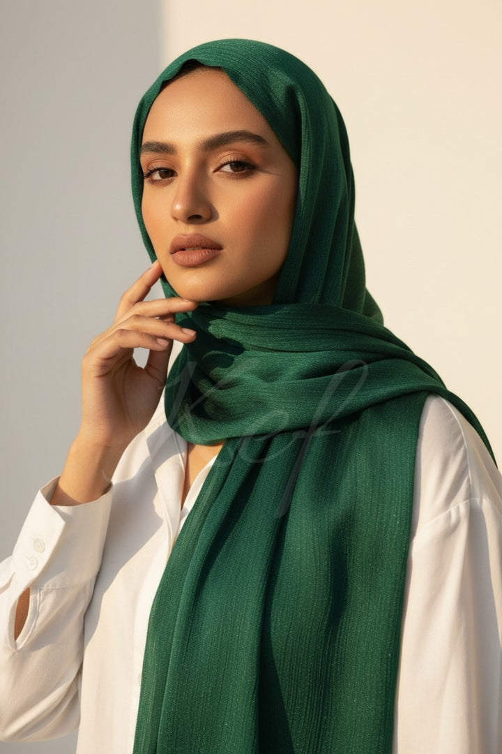 Crinkle Chiffon Hijab - Dark Green (Shimmer)