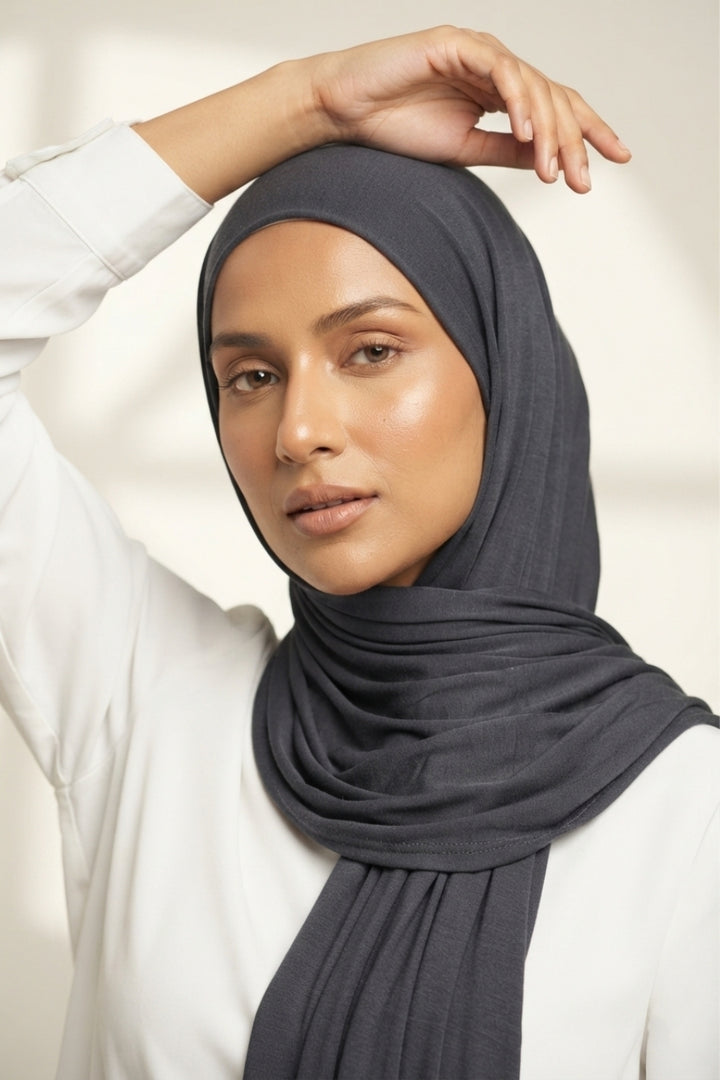 Plain Jersey Hijab - Dark Grey
